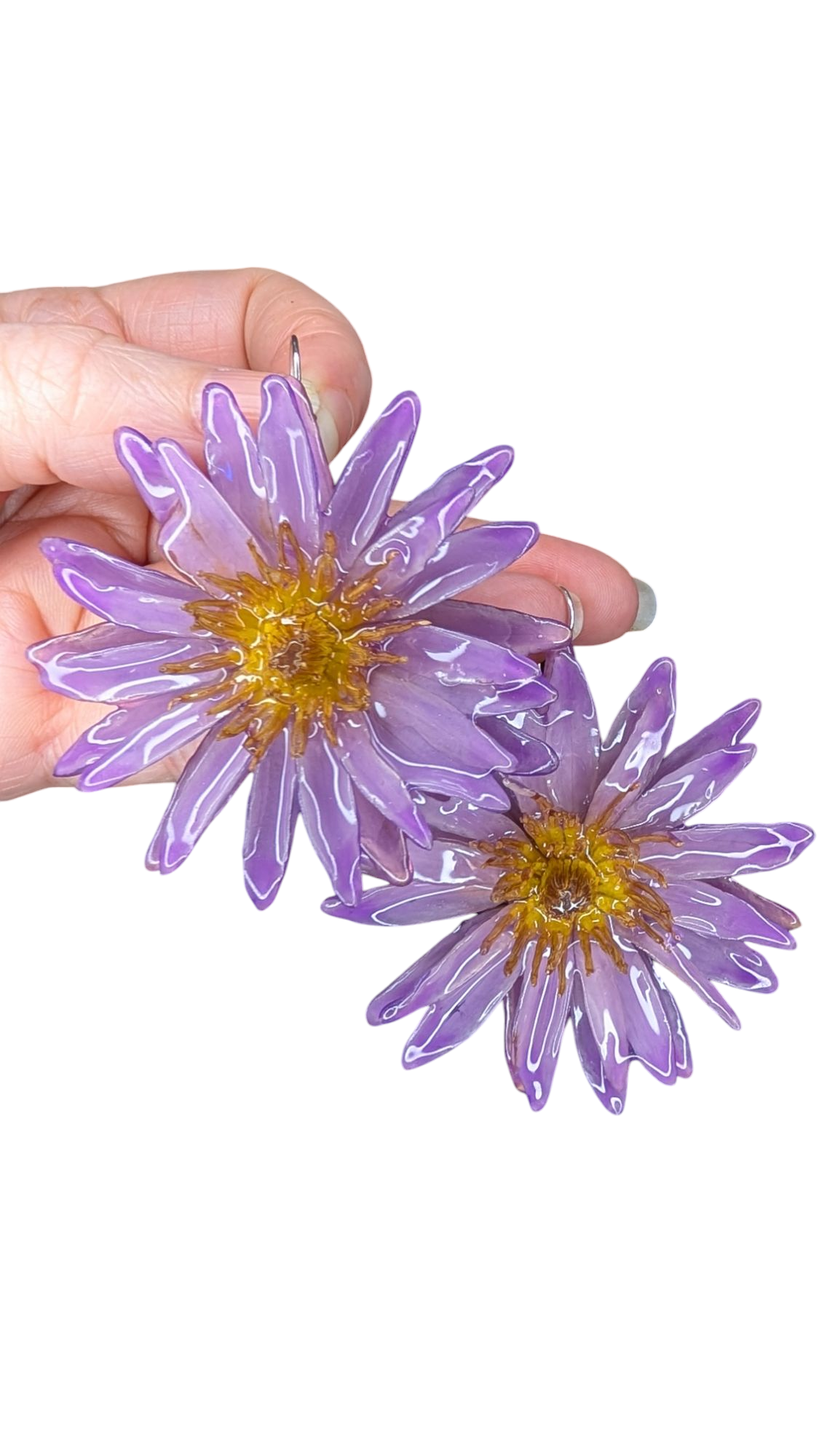 Real Lilac Waterlily Earrings