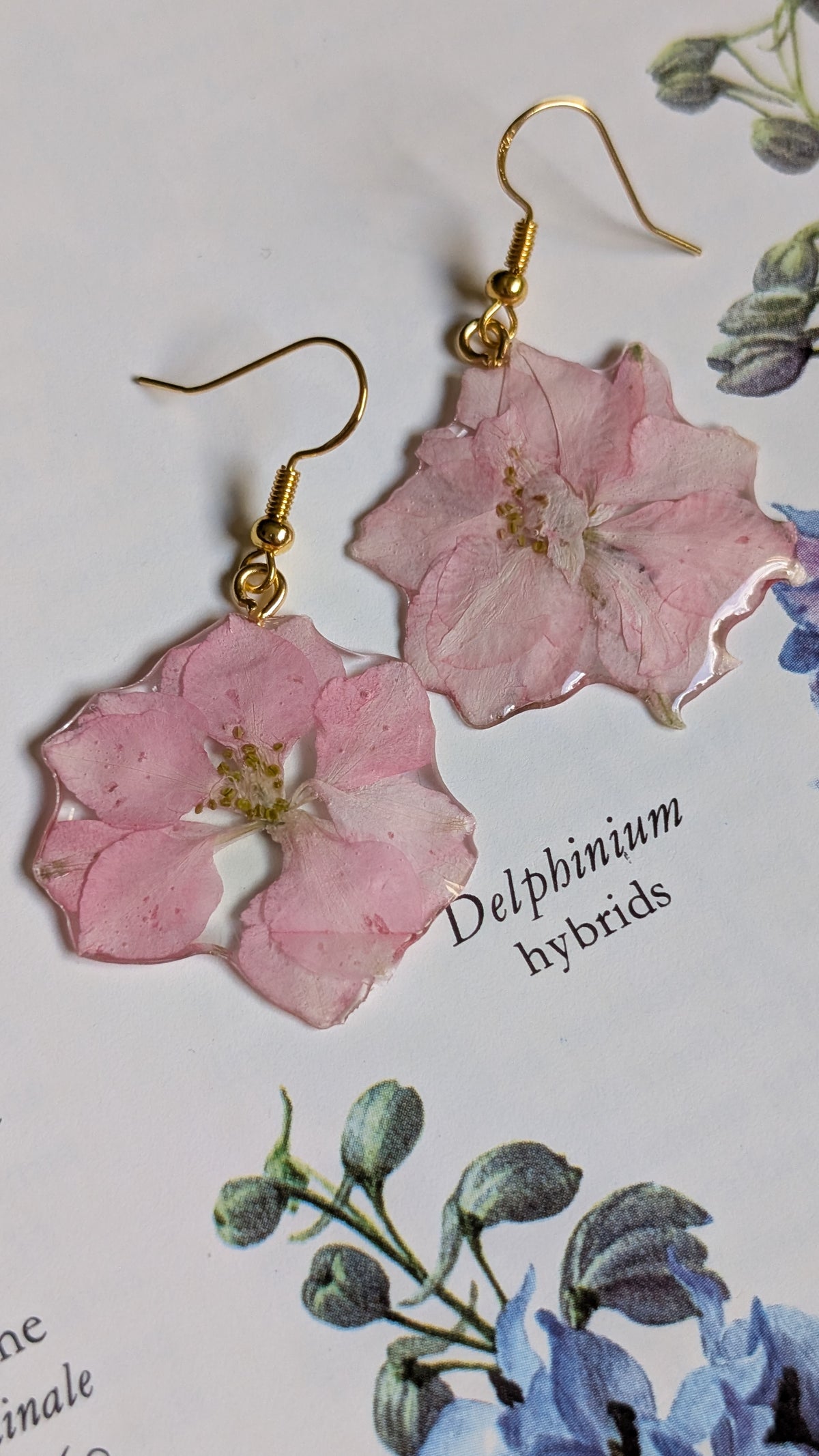 Pressed Delphinium Earrings - Pink