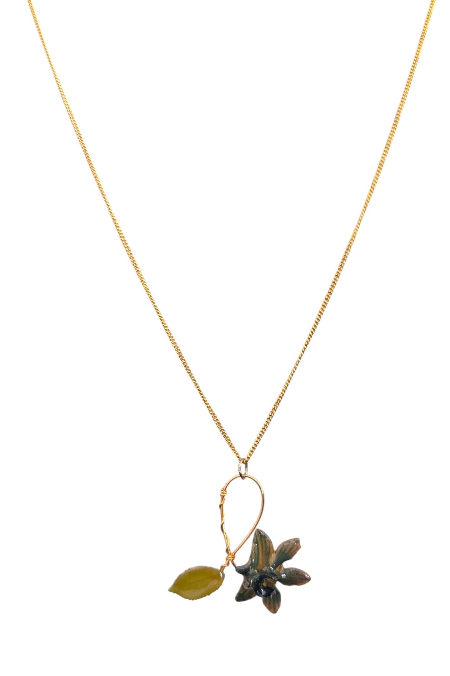 Real Orchid & Rose Leaf Pendant