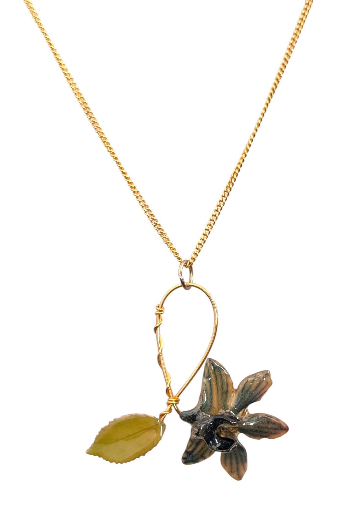 Real Orchid & Rose Leaf Pendant
