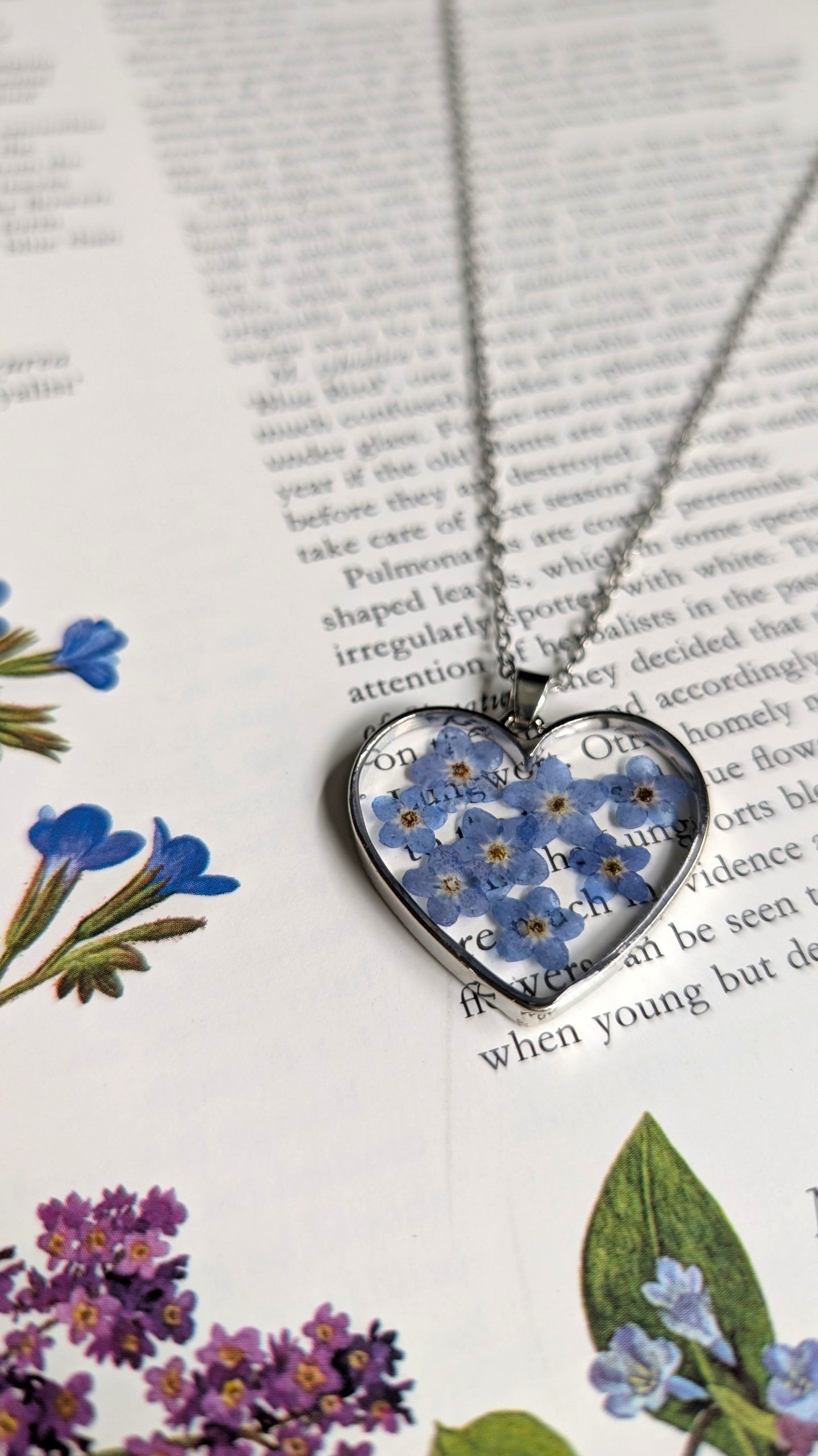 Real Forget-me-not Heart Pendant