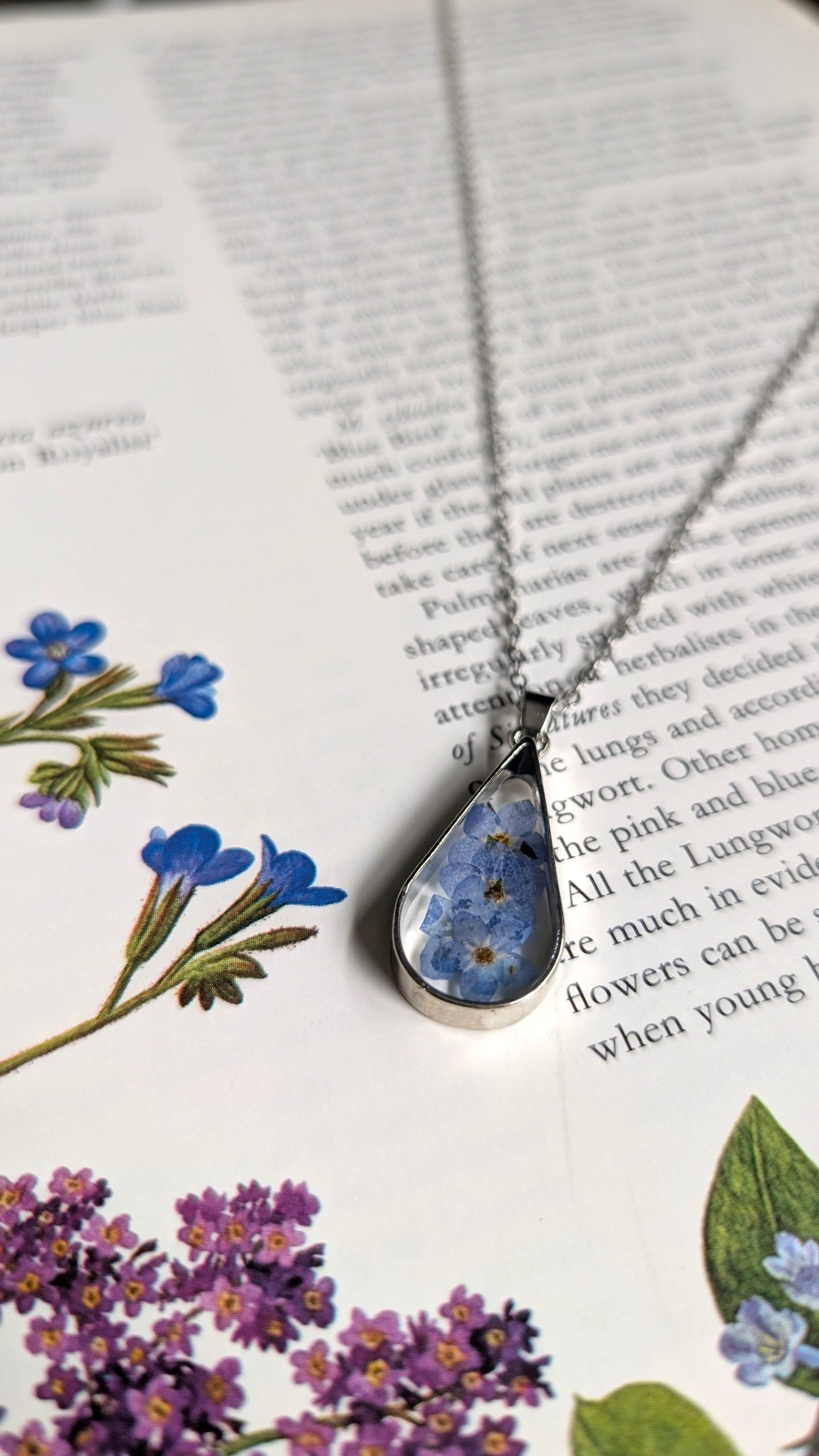 Real Forget-me-not Teardrop Pendant