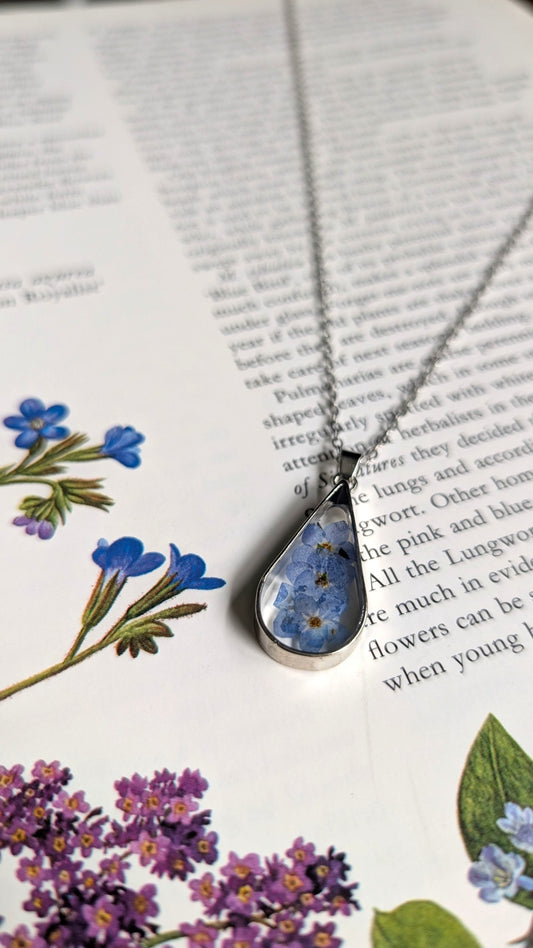 Real Forget-me-not Teardrop Pendant