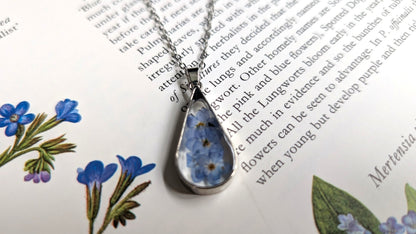 Real Forget-me-not Teardrop Pendant