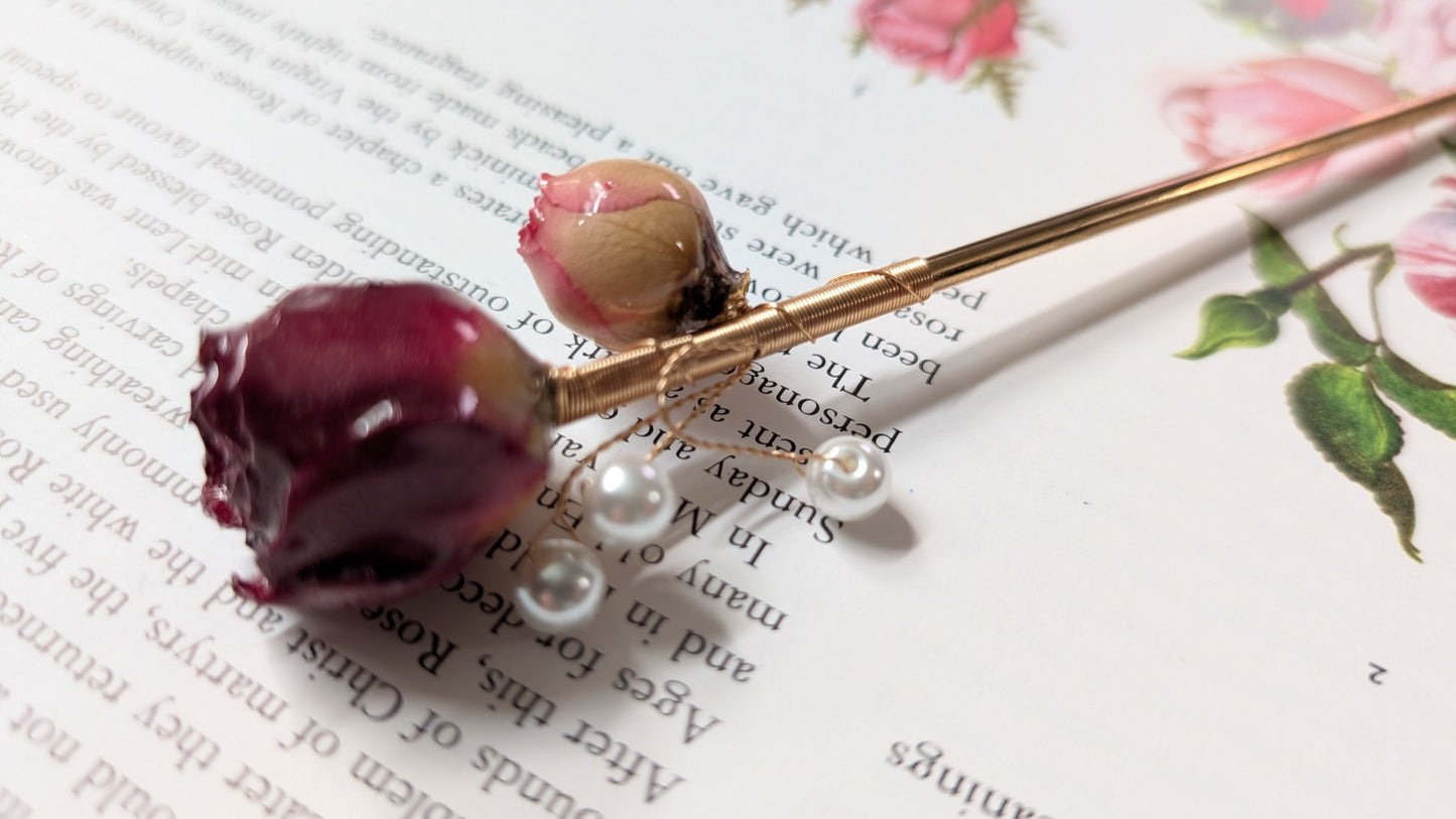 Real Rose & Pearl Hairstick