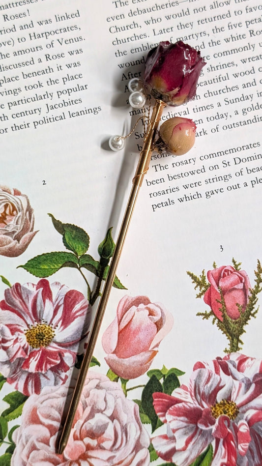 Real Rose & Pearl Hairstick