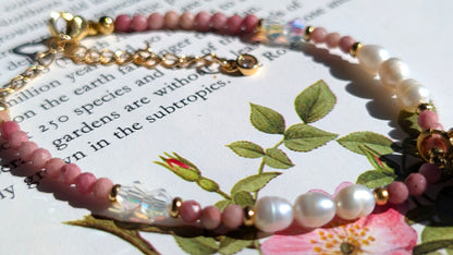 Real Rose & Freshwater Pearl Bracelet