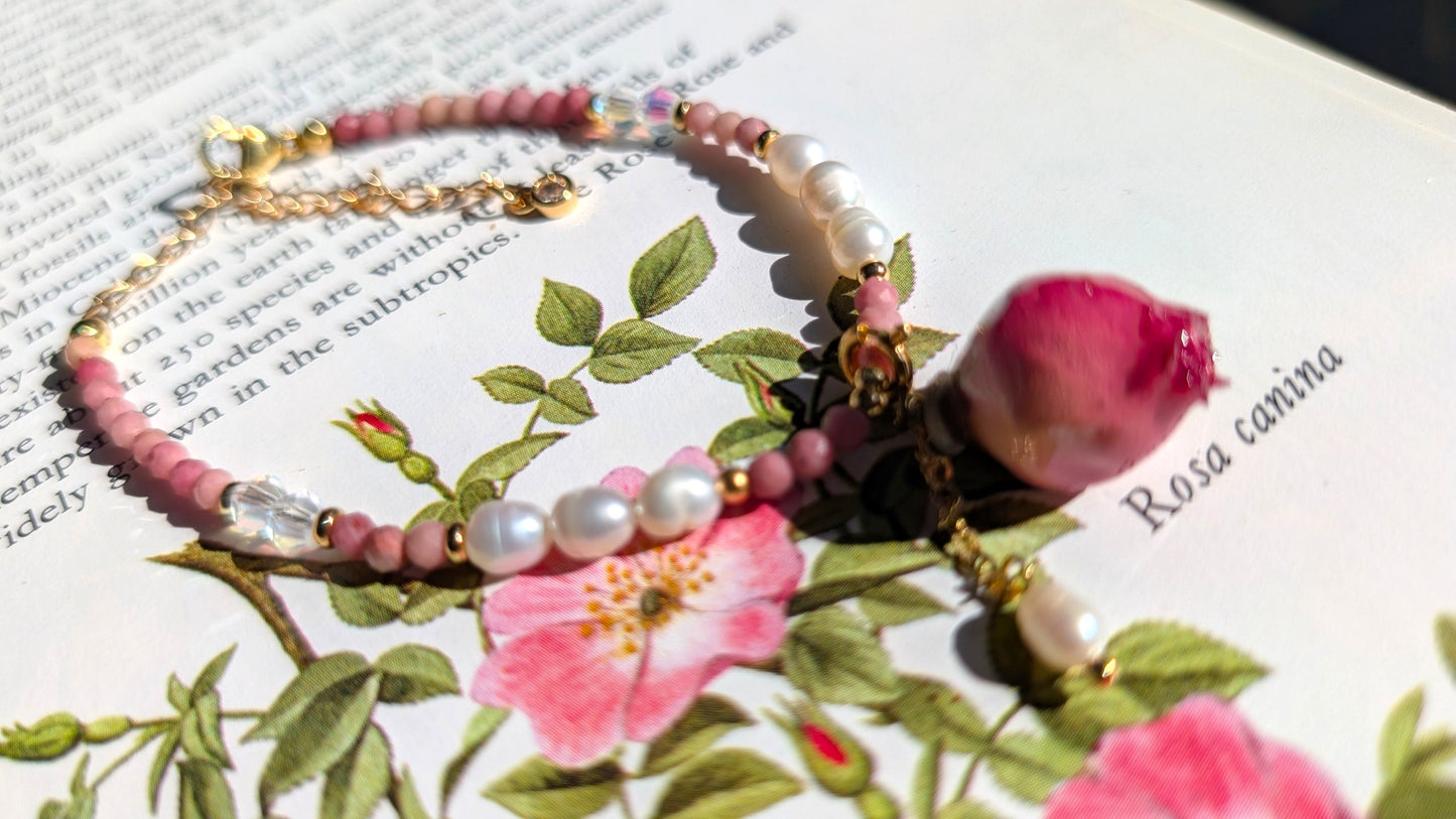 Real Rose & Freshwater Pearl Bracelet