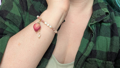 Real Rose & Freshwater Pearl Bracelet