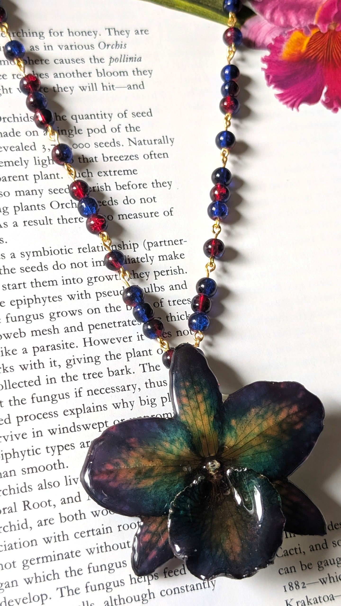 Real Cattleya Orchid Beaded Chain Necklace