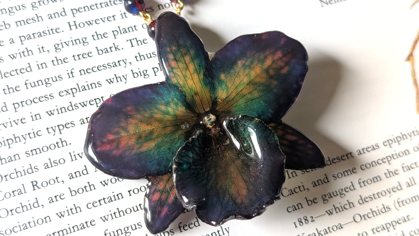 Real Cattleya Orchid Beaded Chain Necklace