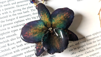 Real Cattleya Orchid Beaded Chain Necklace