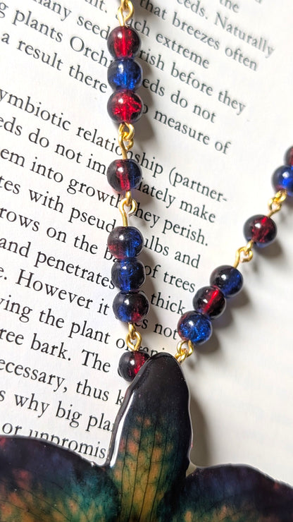 Real Cattleya Orchid Beaded Chain Necklace