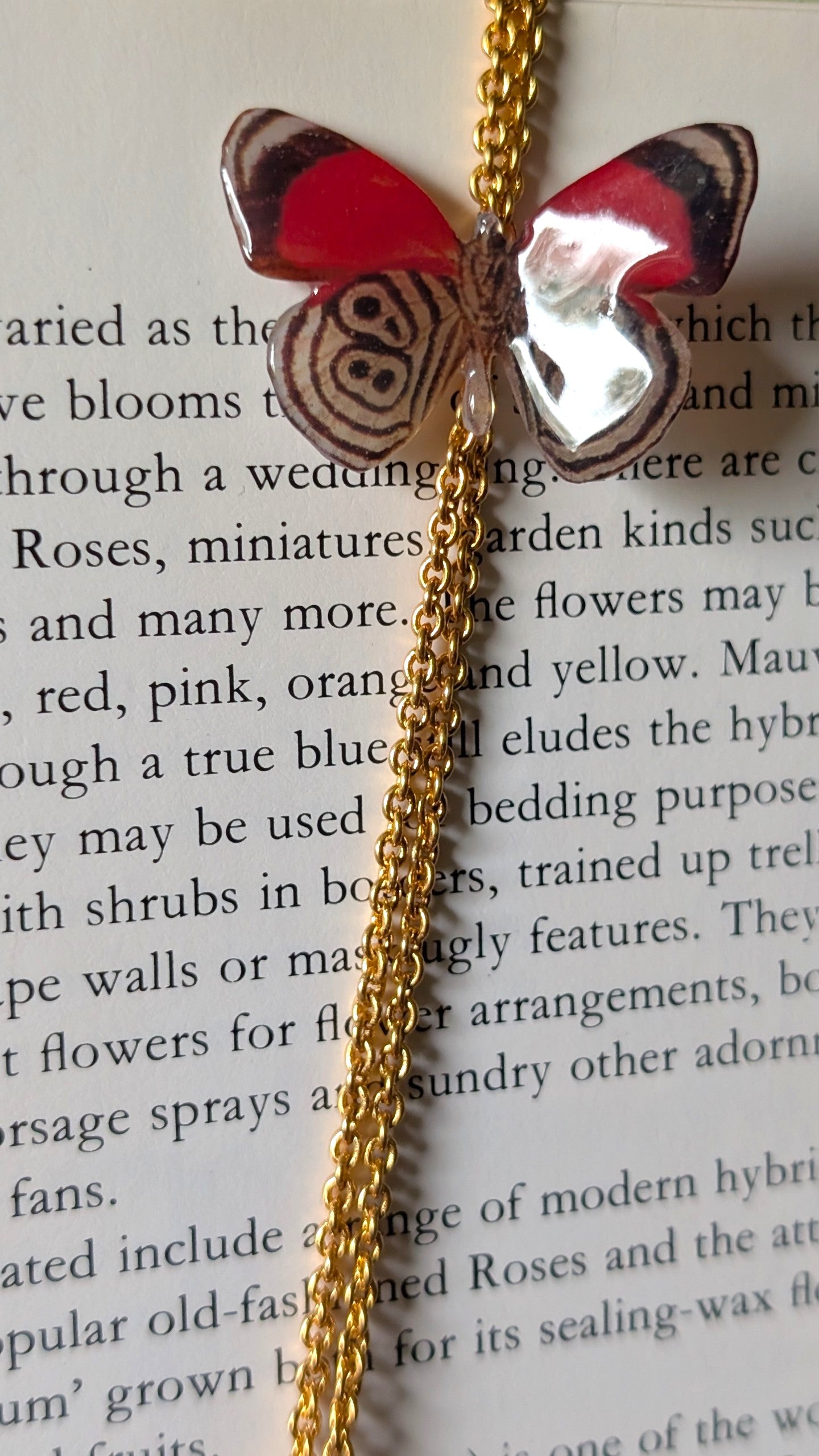 Real Rose & Aster Pink Butterfly Necklace