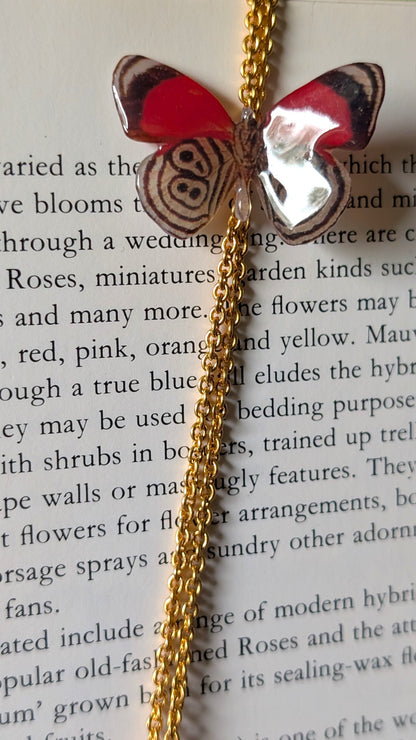 Real Rose & Aster Pink Butterfly Necklace