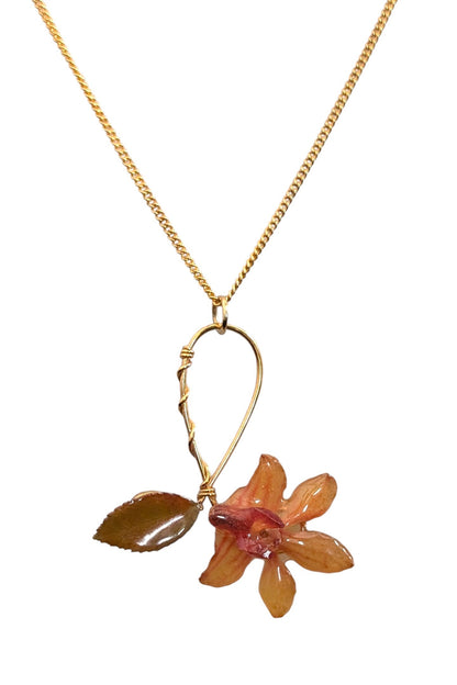Real Orchid & Rose Leaf Pendant