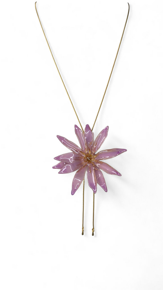 Real Lilac Waterlily Sliding Lariat Necklace