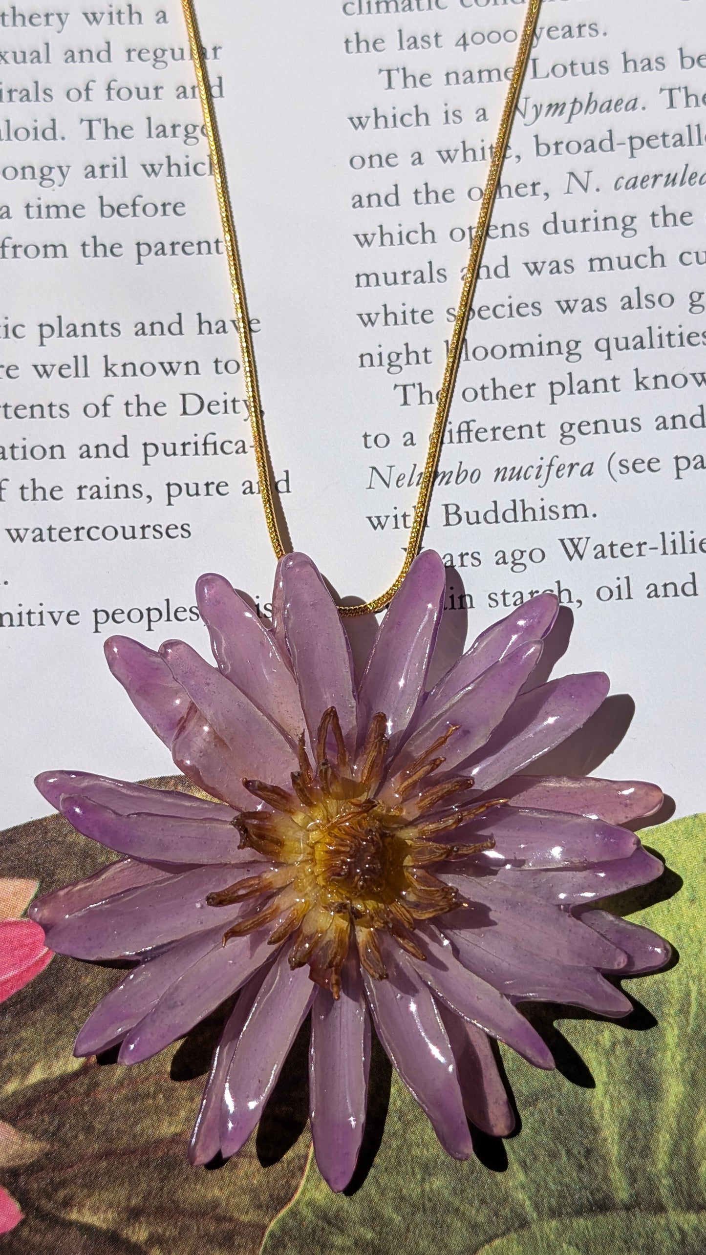 Real Lilac Waterlily Pendant