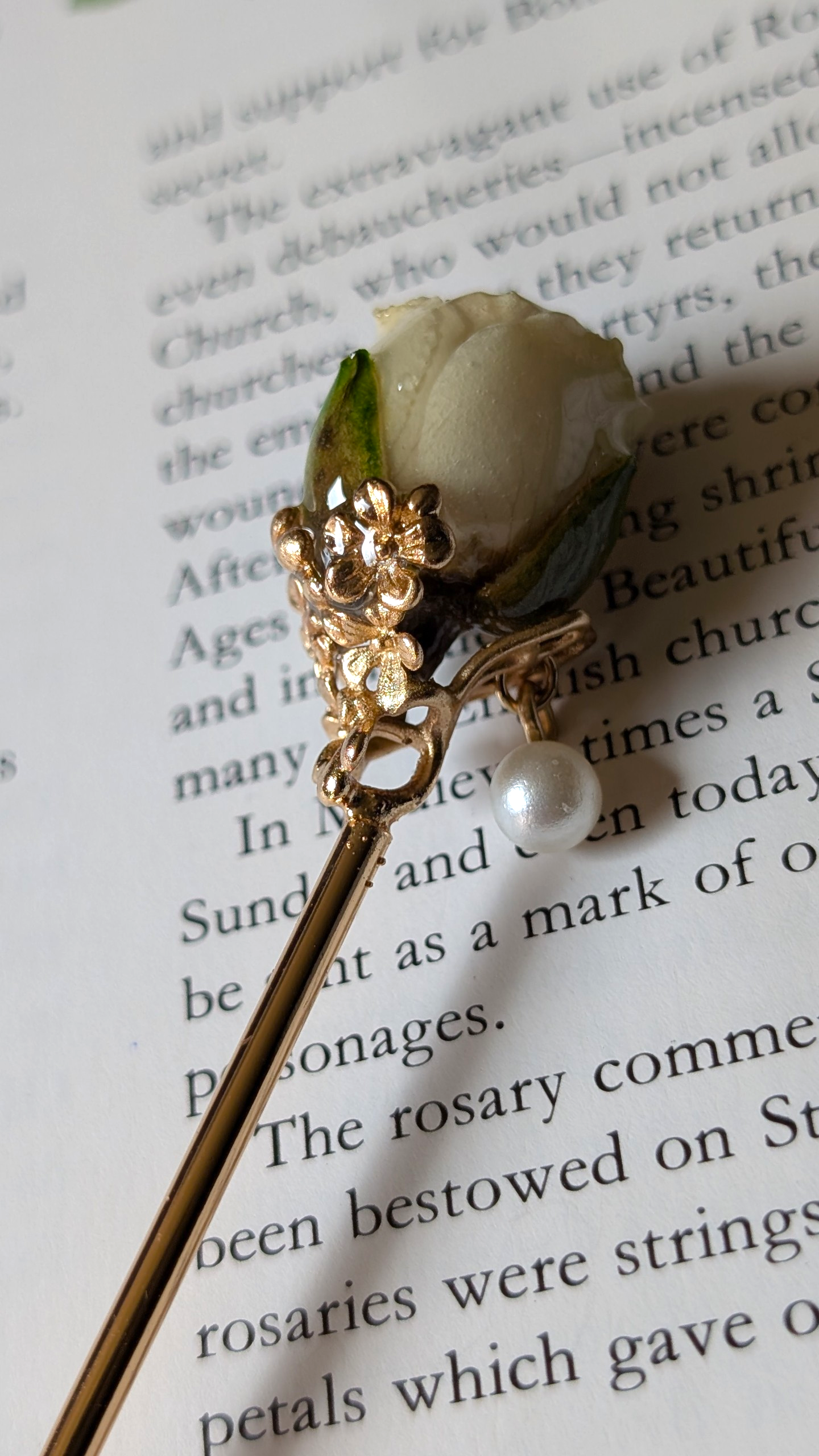 Real Pink Rose Gold Filigree Hairstick
