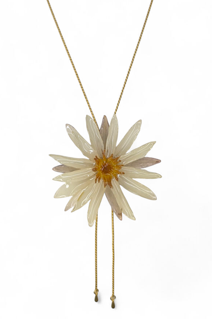 Real Cream Waterlily Sliding Lariat Necklace