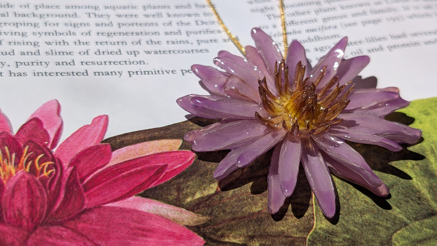 Real Lilac Waterlily Pendant