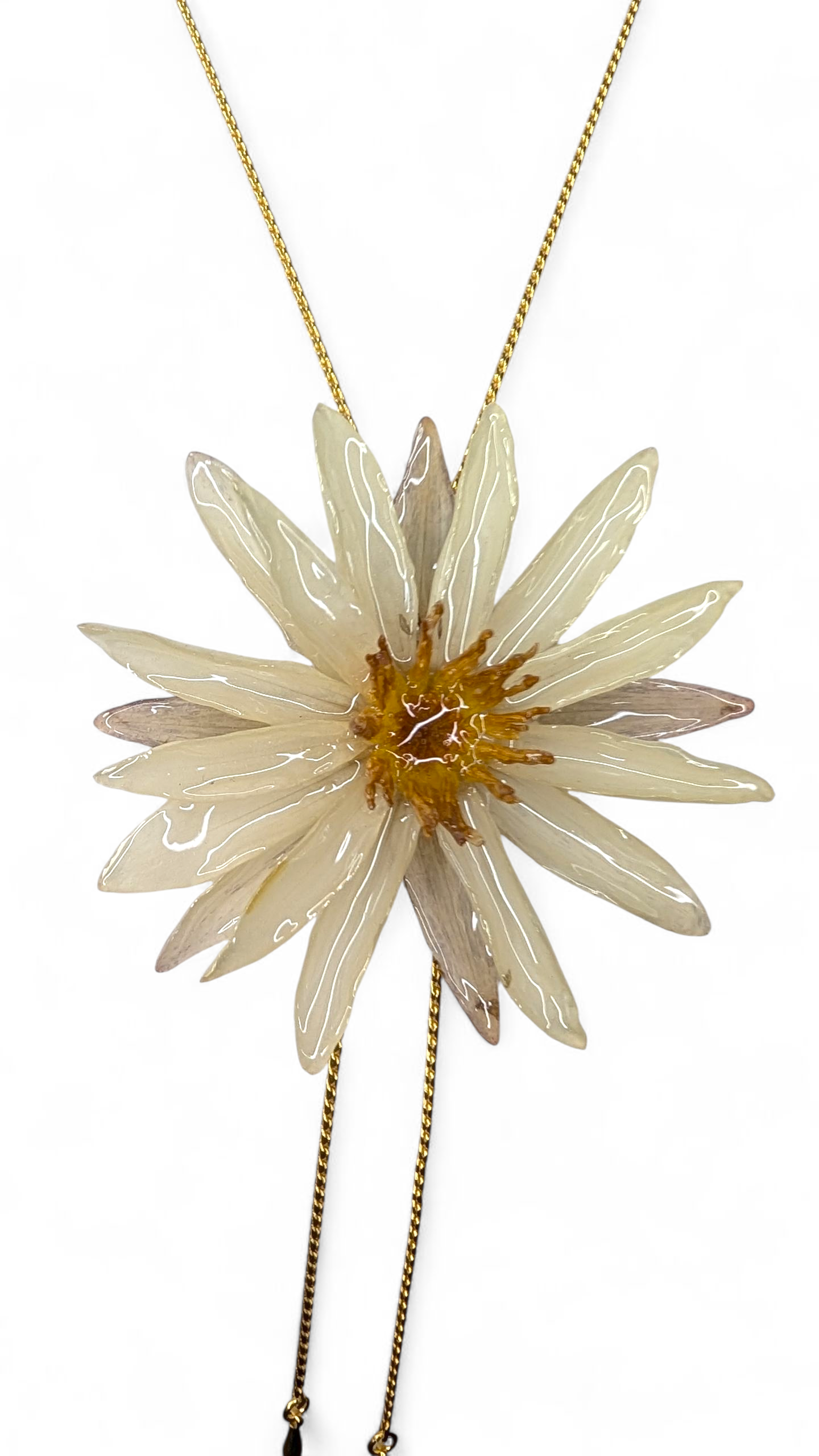 Real Cream Waterlily Sliding Lariat Necklace