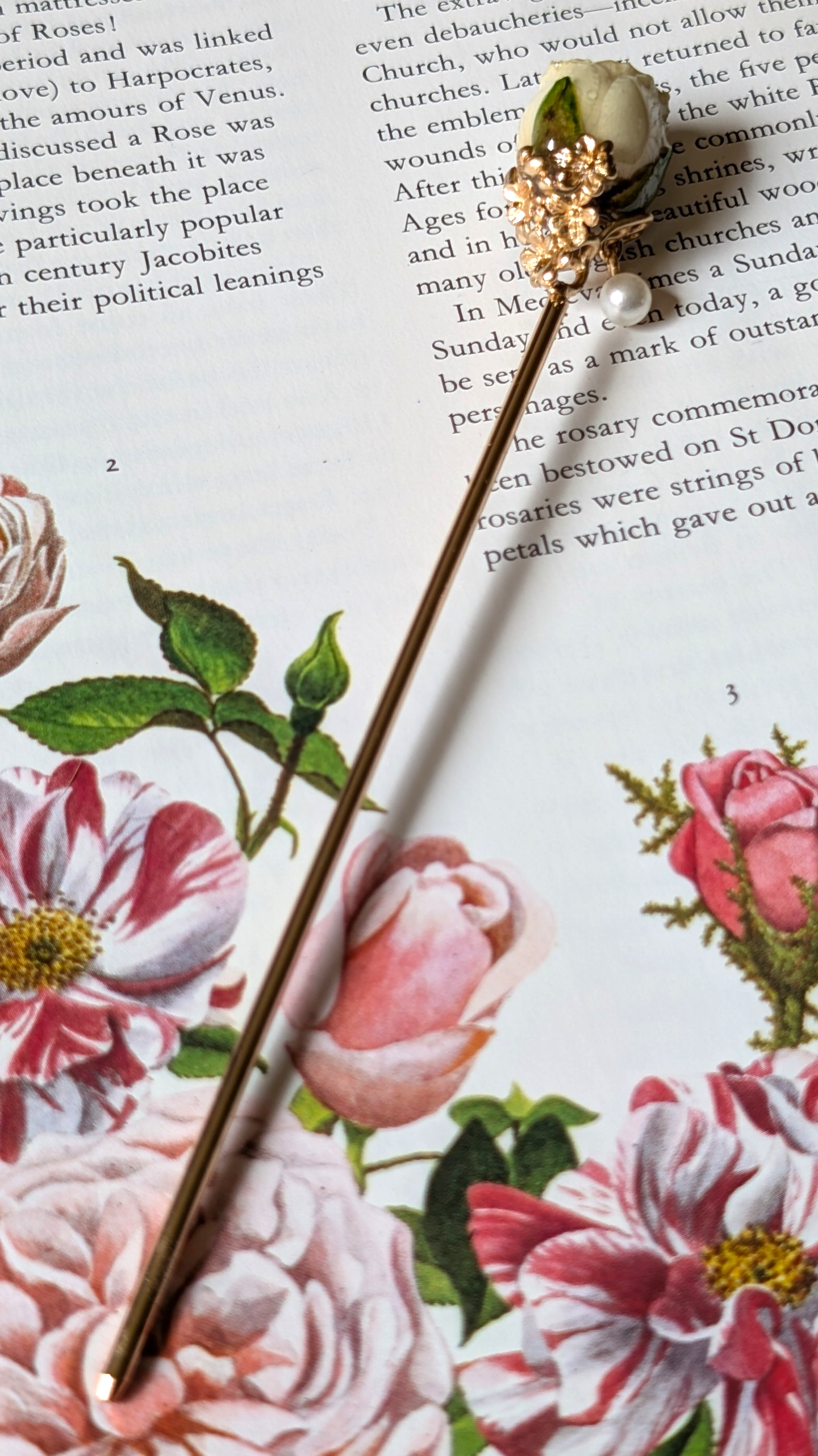 Real Pink Rose Gold Filigree Hairstick