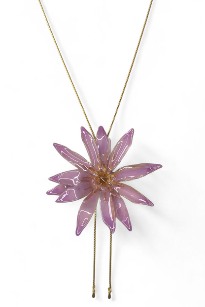 Real Lilac Waterlily Sliding Lariat Necklace