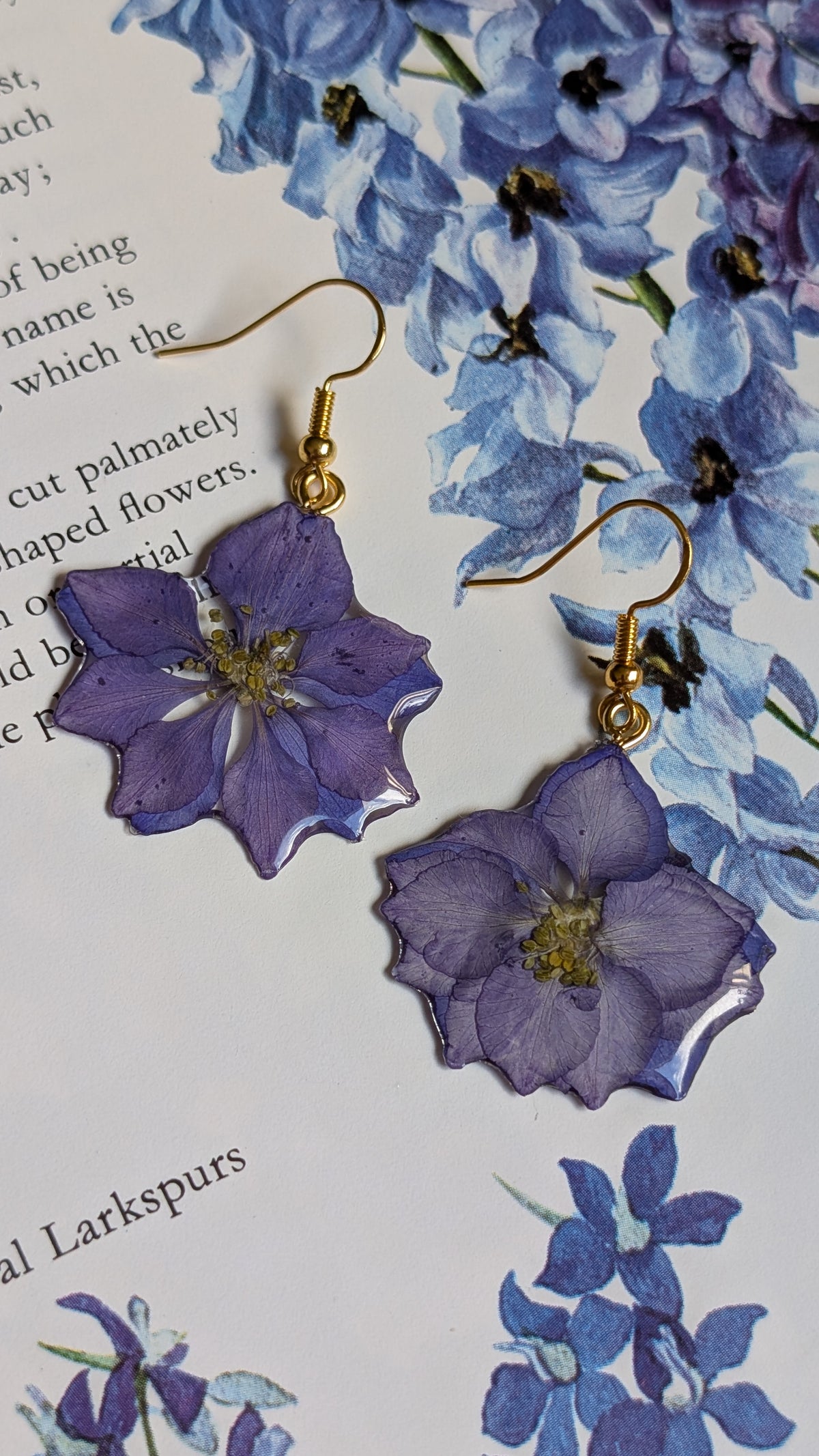 Pressed Delphinium Earrings - Purple