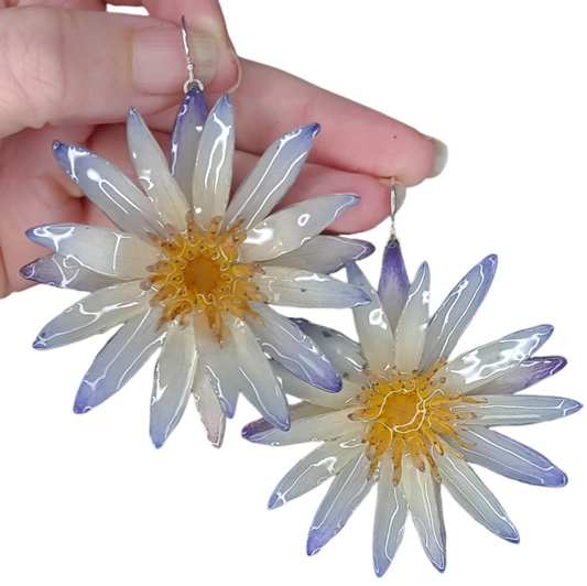 Real Blue Waterlily Drop Earrings