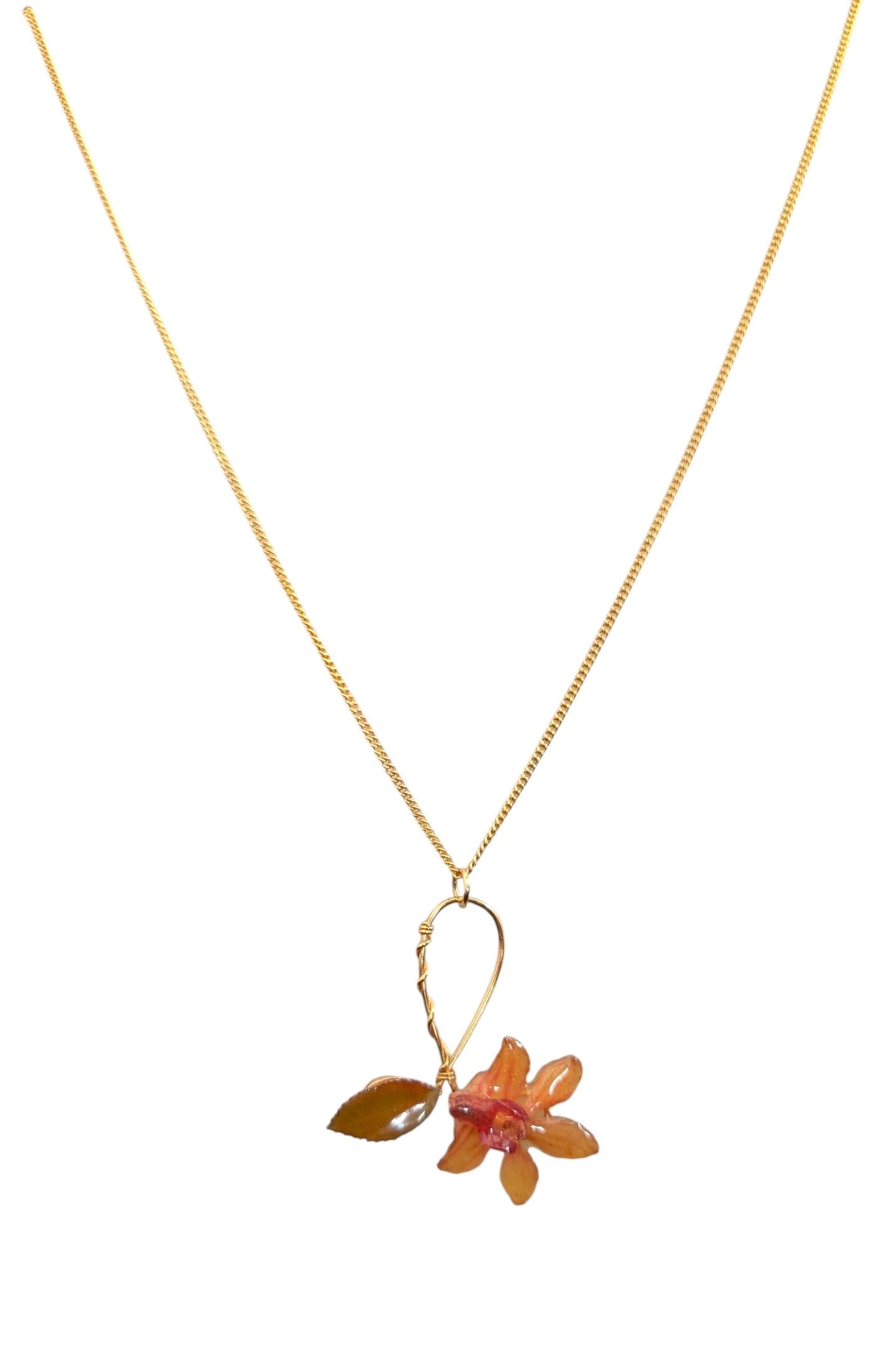 Real Orchid & Rose Leaf Pendant