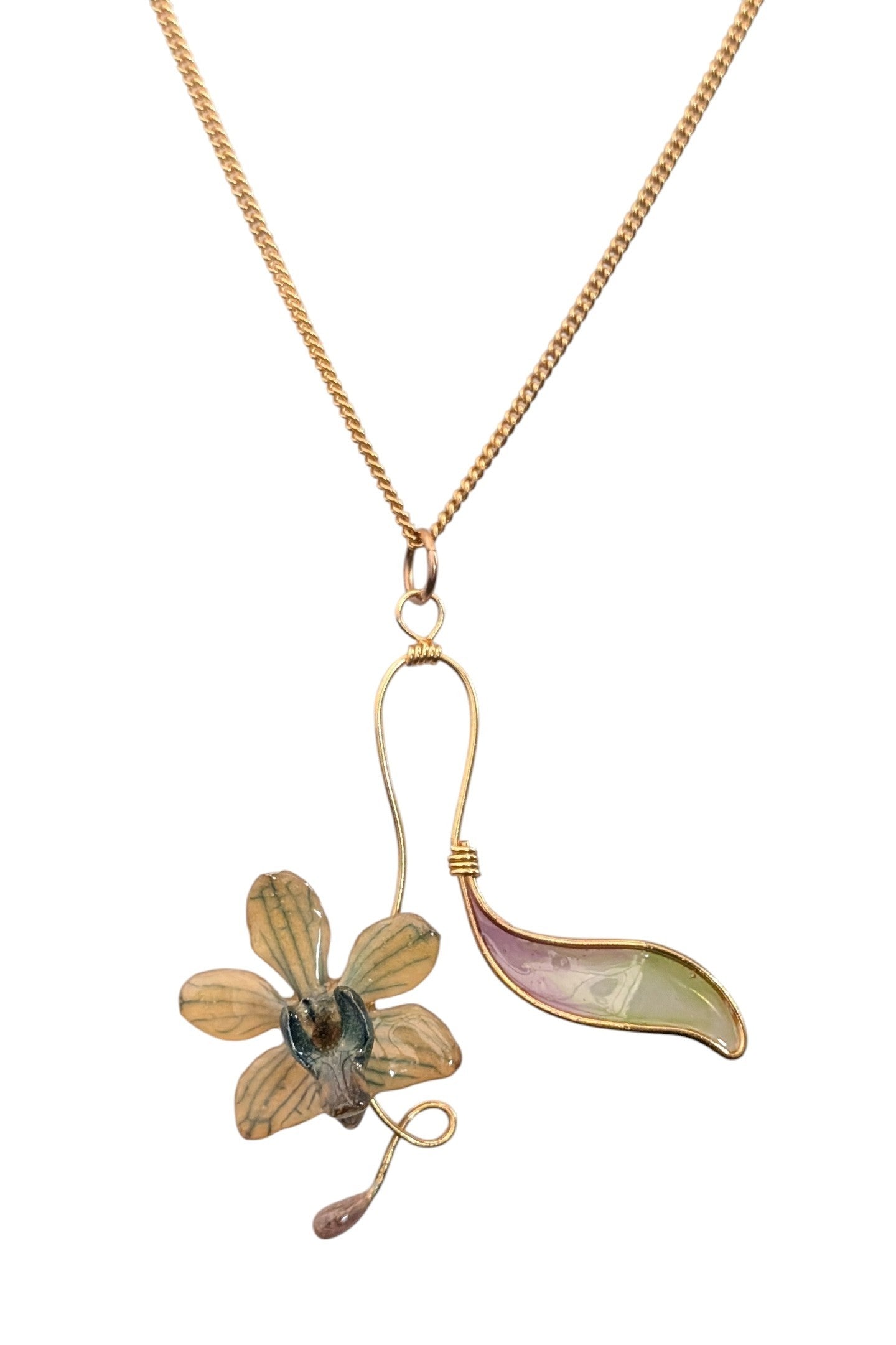 Real Orchid & Resin Leaf Pendant