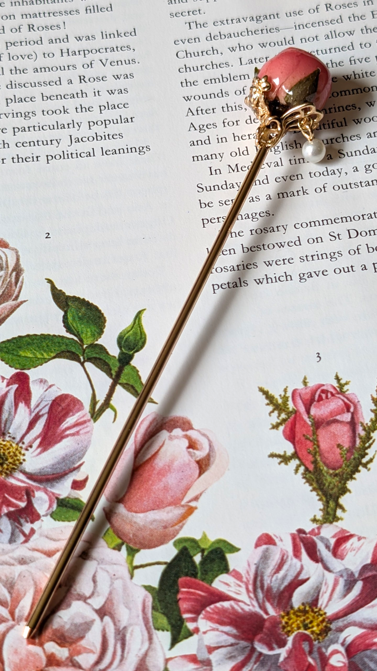 Real Pink Rose Gold Filigree Hairstick