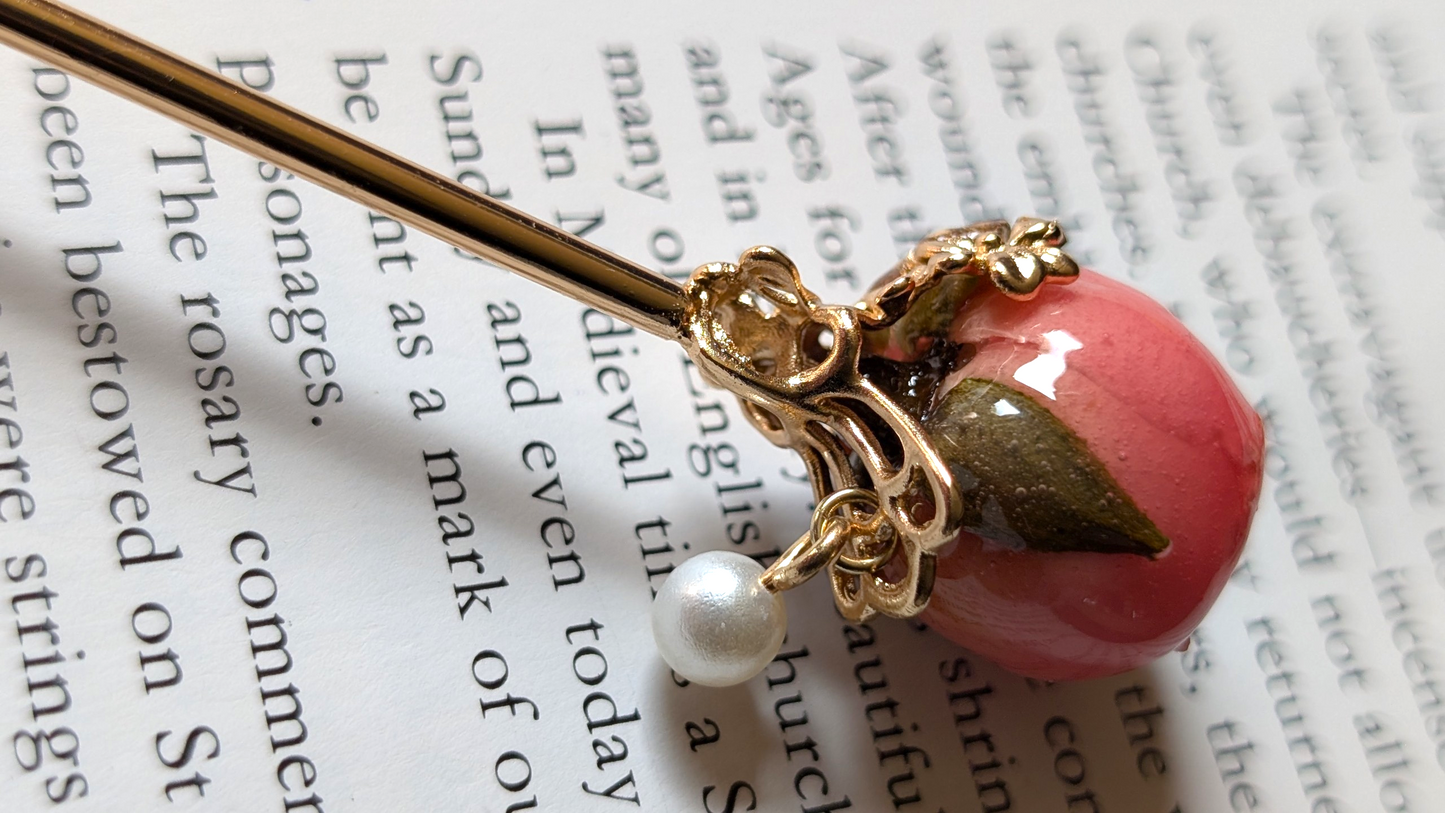 Real Pink Rose Gold Filigree Hairstick