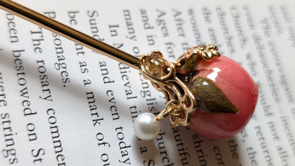 Real Pink Rose Gold Filigree Hairstick