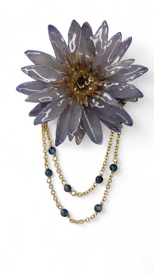 Real Waterlily & Blue Apatite Brooch