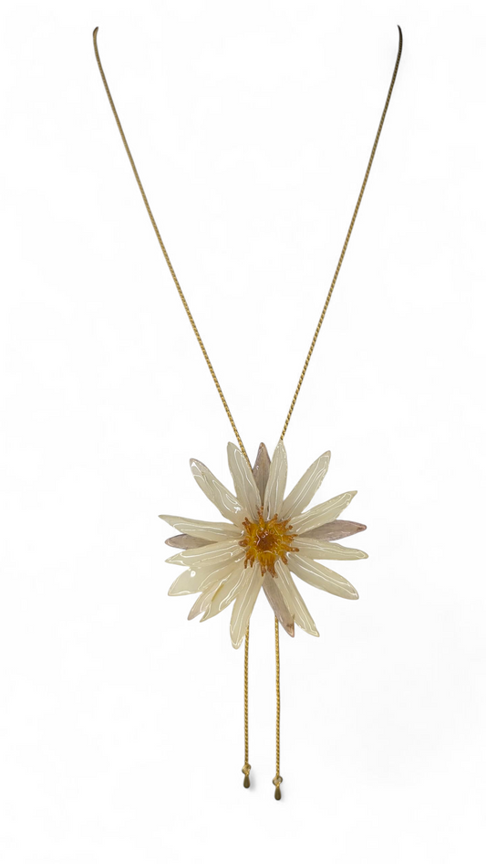 Real Cream Waterlily Sliding Lariat Necklace