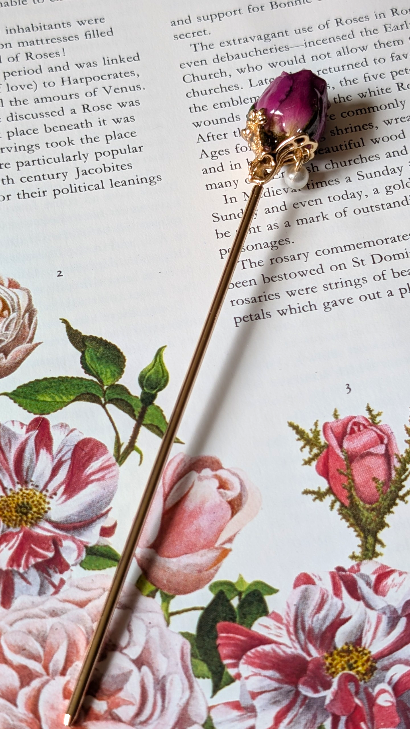 Real Pink Rose Gold Filigree Hairstick