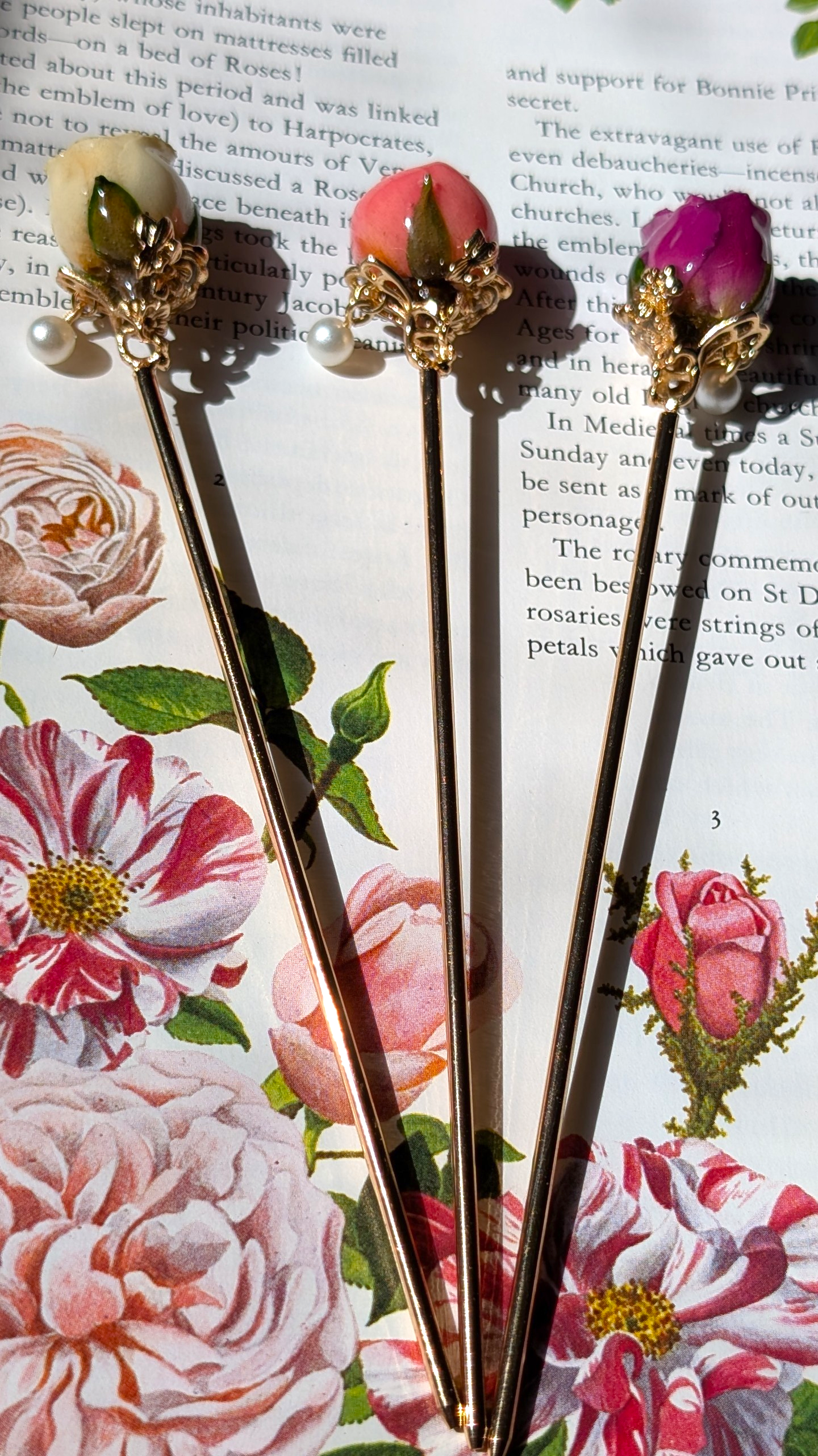 Real Pink Rose Gold Filigree Hairstick