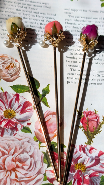 Real Pink Rose Gold Filigree Hairstick