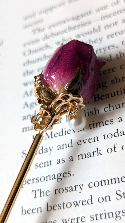 Real Pink Rose Gold Filigree Hairstick